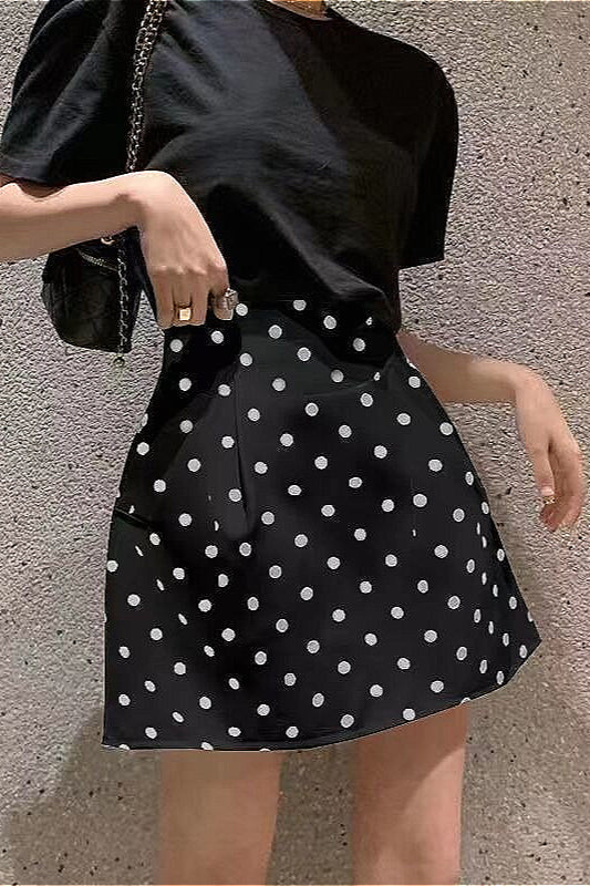 French Style HighWaisted Polka Dot Mini Skirt