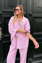 Pink Plaid Loose Casual Two Piece Set