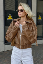 Black Faux Leather Hooded Loose Streetwear Jacket