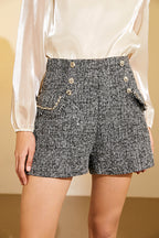 Dim Grey Button Decor A-Line Shorts
