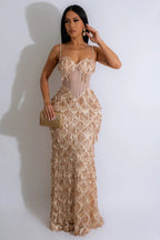 Elegant Spaghetti Strap ALine Bodycon Maxi Sequin Dress
