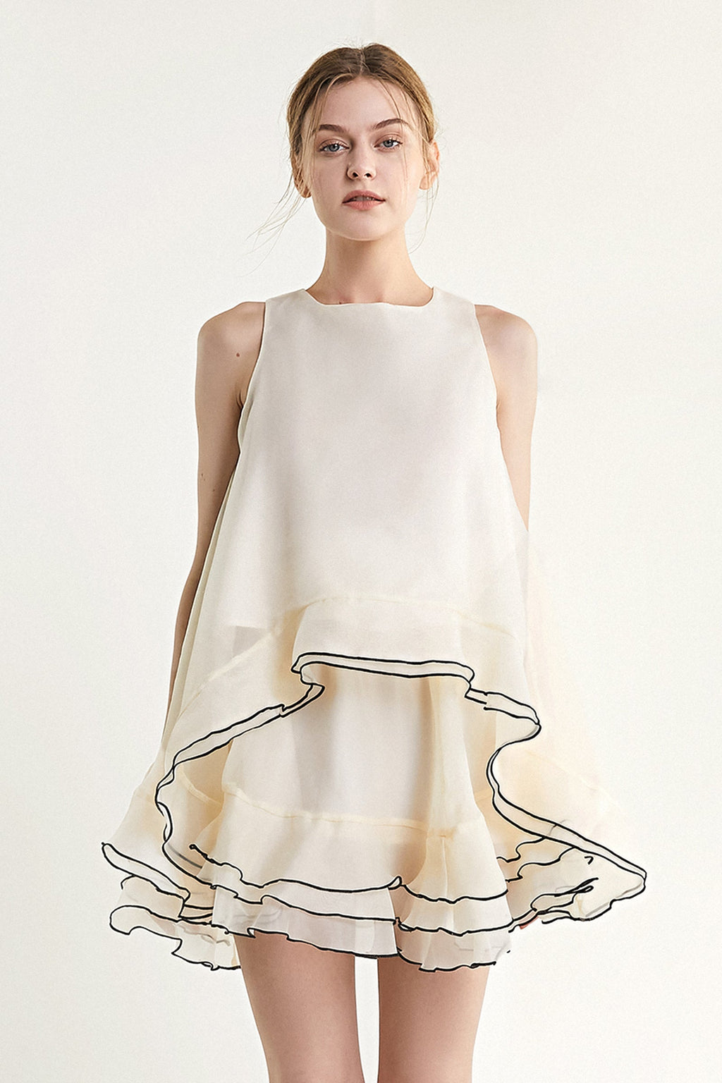 Ivory Contrast Trim Cold Shoulder Top & Mini Skirt Two-Piece Set