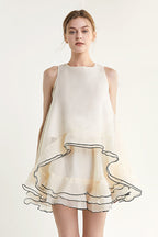Ivory Contrast Trim Cold Shoulder Top & Mini Skirt Two-Piece Set
