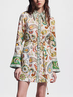 Exquisite And Fashionable Printed Trumpet Sleeve Mini Dress