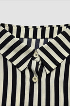 Button Down Striped Short Sleeve Blouse Shorts Set