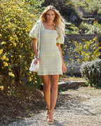 Abbi Cotton Floral Smocked Puff Sleeve Dress Yellow Multi