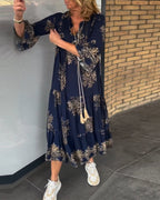 Romina Aesthetic New Vintage Dress with a Loose V Neck Evening Wear Edit