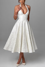Elegant V Neck Halter Jacquard Sleeveless Backless Formal Dress