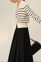 V Neck Stripe Knit Cardigan