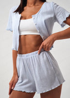 Ruffle Hem Short Sleeve Lounge Set – Light Blue