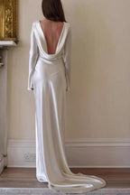 Satin Solid Crew Neck Backless Mermaid Elegant Maxi Dress