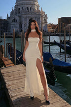 Strapless Bodycon Split Maxi Dress