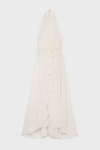 Varyf White 3D Flower Ruffled Maxi Dress