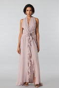 Yulia Purple 3D Flower Ruffled Maxi Dress