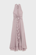 Yulia Purple 3D Flower Ruffled Maxi Dress