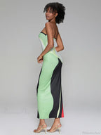 Abstract Print Strapless Side Split Floral Dress