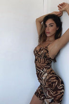 Low Cut Tiger Print Cami Mini Dress