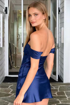 Satin Strapless Off Shoulder Ruffled Slim Fit Elegant Mini Dress