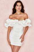 Chic Boned Ruffled Strapless One Shoulder Bodycon Party Dress