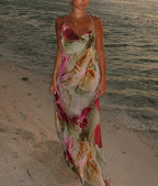 Bead Chain Split Swing Floral Dress