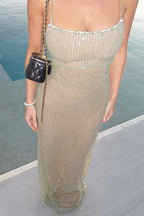 Knit Strapless Slim Beaded Sequin Dress