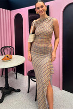 Plaid See Through Maxi Dress