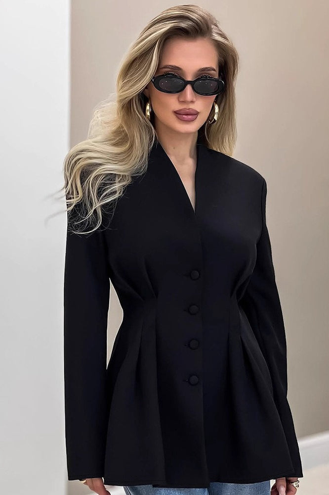 Elegant VNeck Tailored Waist Blazer
