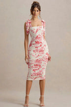 Sweet Floral Tie-Waist Bodycon Floral Dress