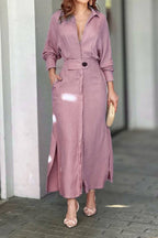 Waist long sleeve irregular shirt dress