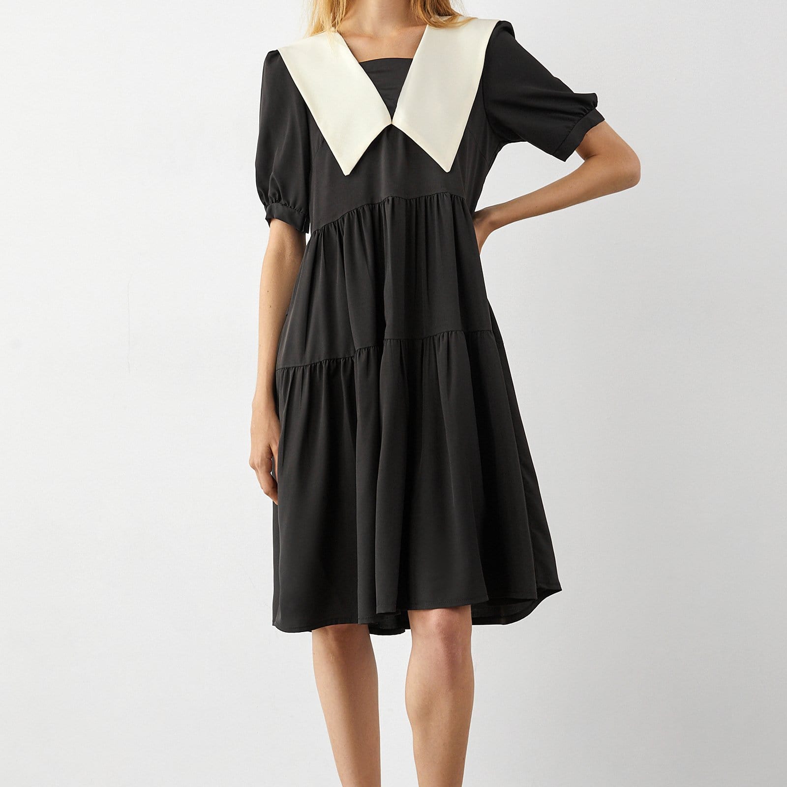 Kaylie Black Lapel Midi Dress