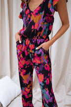 Nicola Watercolor Splash Ink Printed Elastic Waist Pocketed Jumpsuit