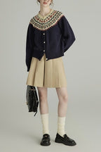 Wool Crew Neck Long Sleeve Single Breasted Cardigan