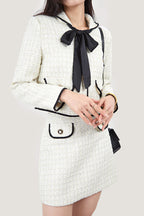 Fake Flap Pocket Bow Detailed Jacket&Mini Skirt Two-Piece Set