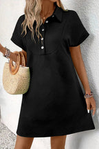 Laura Premium Casual Short Sleeve Button Front Mini Dress Designer Edit