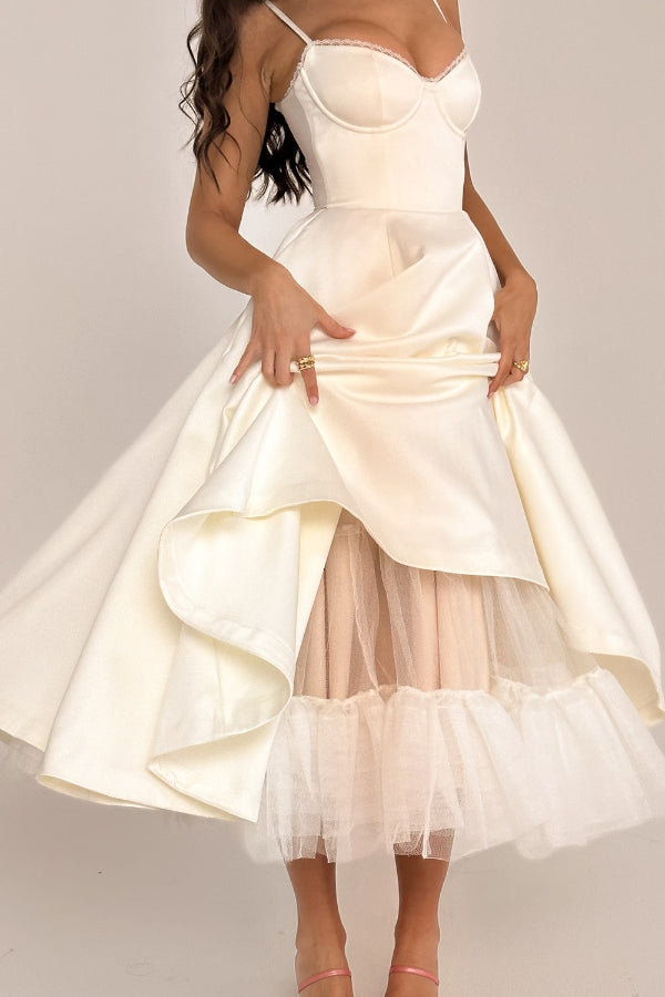 Lorraine Premium Strapless V Neck Sleeveless Tutu Maxi Dress Designer Edit