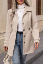 Solid Notch Lapel Buttoned Elegant Wool Blend Jacket