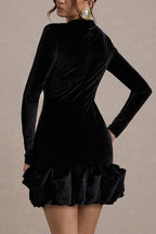 Solid Color Velvet Slim-fit Long-sleeved Mini Dress