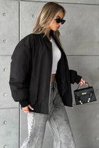 Loose Zip-up Bomber Cotton Jacket