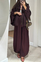 Brown Jacket + Drawstring Pants Casual Two-piece Suit