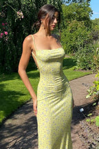 Backless Strap Slim Floral Dress