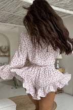 Floral Long Sleeve Lapel Ruffle Shorts Two Piece Set