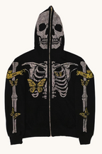 Cartoon Print Camo Panel Zip Youthful Casual Hoodie