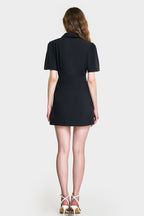 Black Button Detail Short Sleeve Blazer Dress