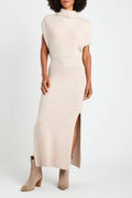 Book Club Knit Turtleneck Cap Sleeve Slit Sweater Midi Dress