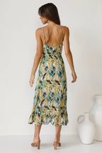 Fabiola Effortless Printed Midi Summer Dress with Ruffle Trim Elevated Occasion Wear