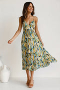 Fabiola Effortless Printed Midi Summer Dress with Ruffle Trim Elevated Occasion Wear