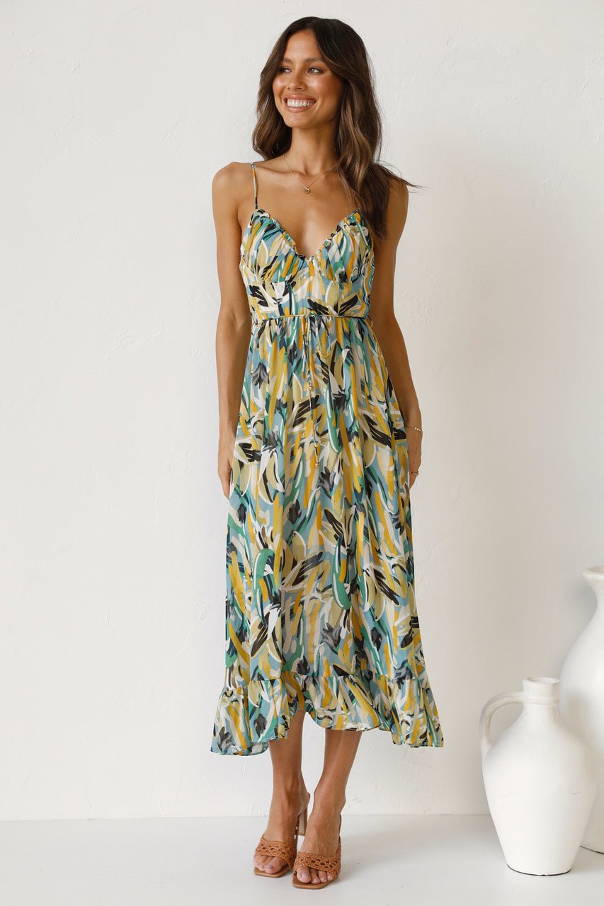 María Boutique José Printed Midi Summer Dress with Ruffle Trim Chic Silhouette Collection