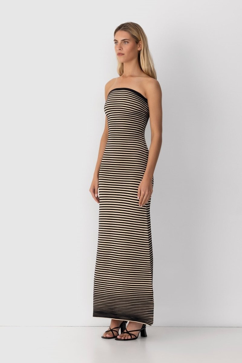 Katia Timeless Sleeveless Maxi Dress in Striped Knit Chic Silhouette Collection
