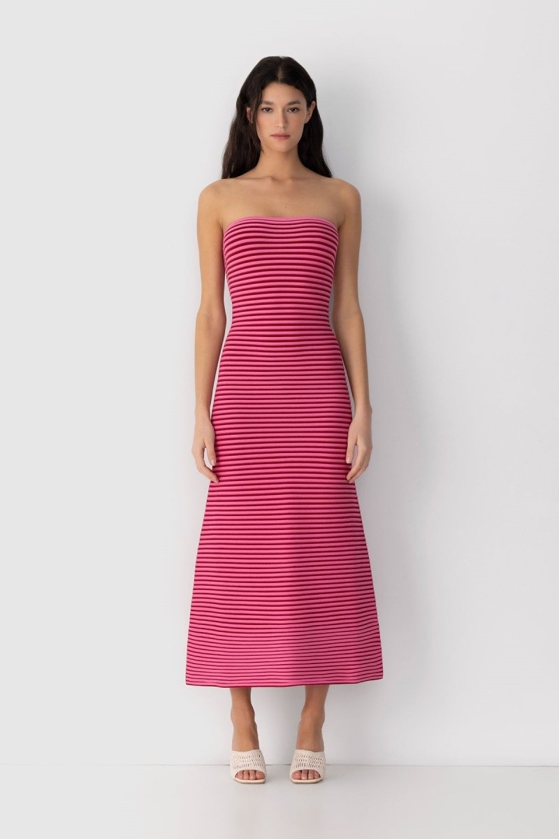 Katia Timeless Sleeveless Maxi Dress in Striped Knit Chic Silhouette Collection