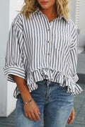 Striped Loose Fit Lace Hem Blouse